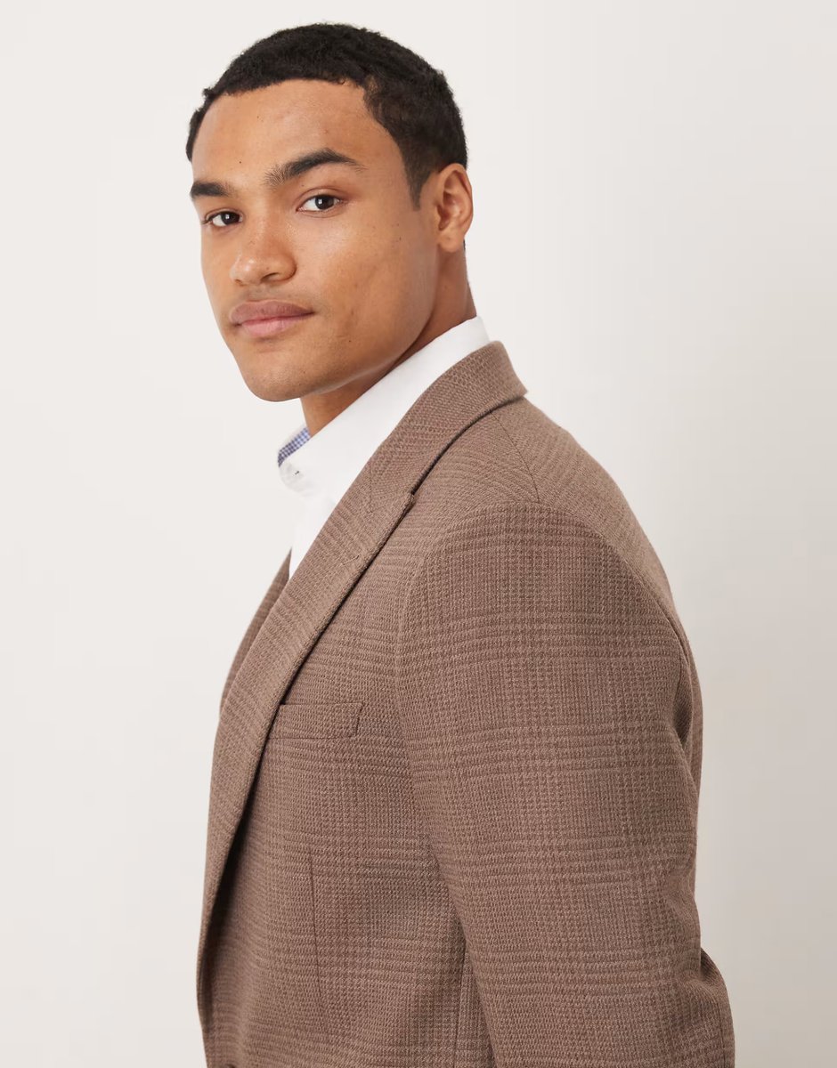 ASOS ASOS DESIGN slim wool mix suit jacket in brown glen check - 3