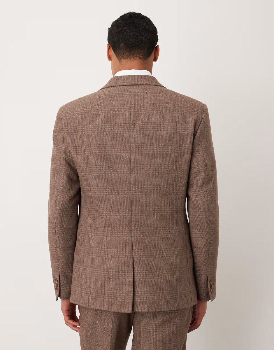 ASOS ASOS DESIGN slim wool mix suit jacket in brown glen check - 4
