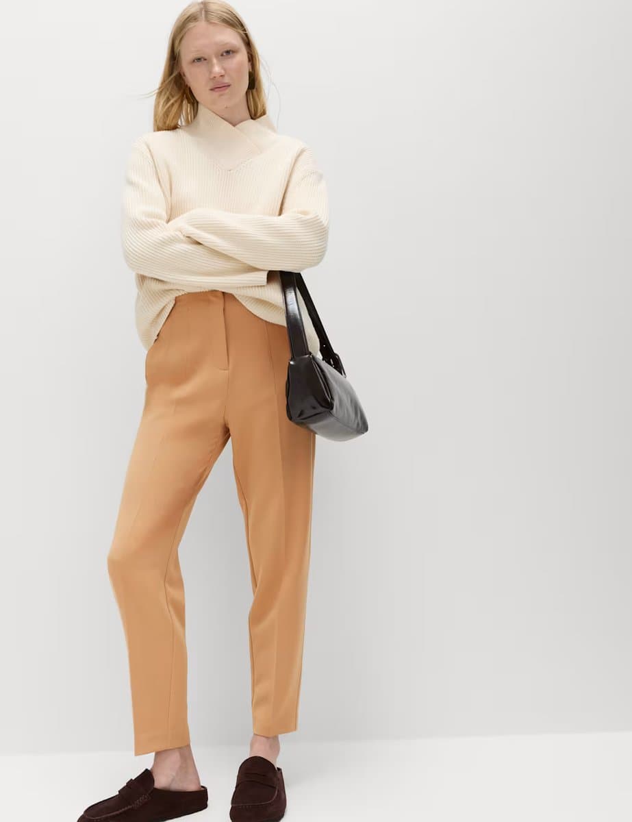 Marks & Spencer M&S Tapered Ankle Grazer Trousers Camel