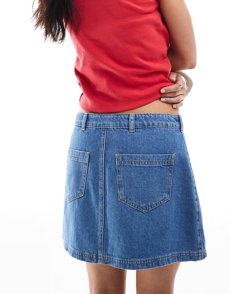 ASOS Miss Selfridge a line denim mini skirt in mid wash - 2