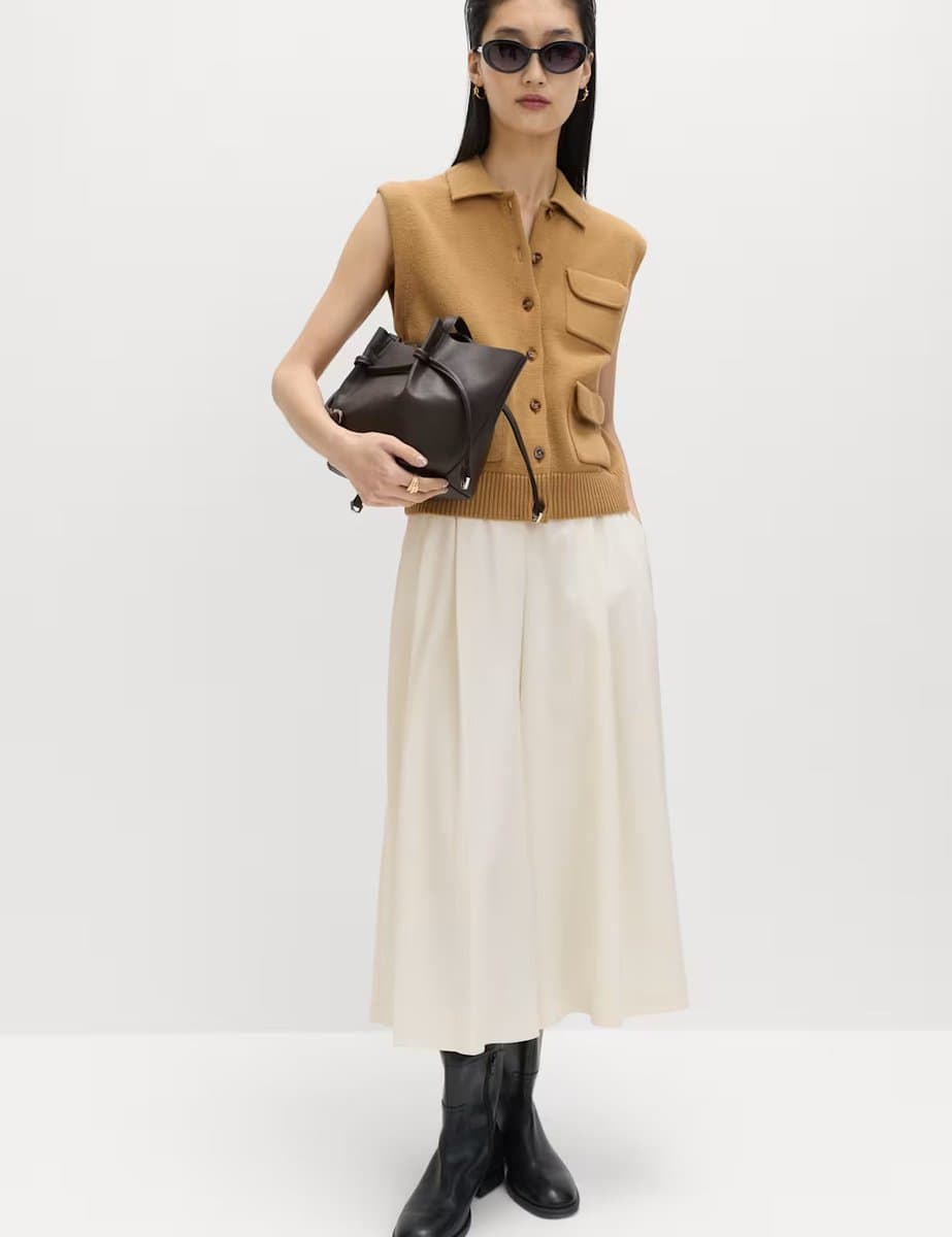 Marks & Spencer M&S Elegant Wide-Leg Pleated Front Culottes in Ivory