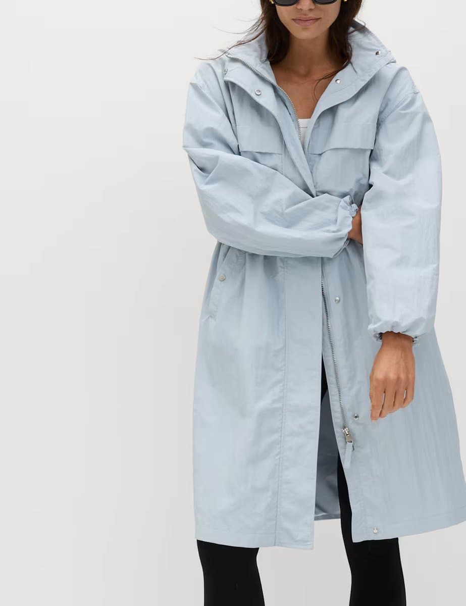 Marks & Spencer M&S Shower Resistant Lightweight Hooded Longline Utility Parka Faded Blue