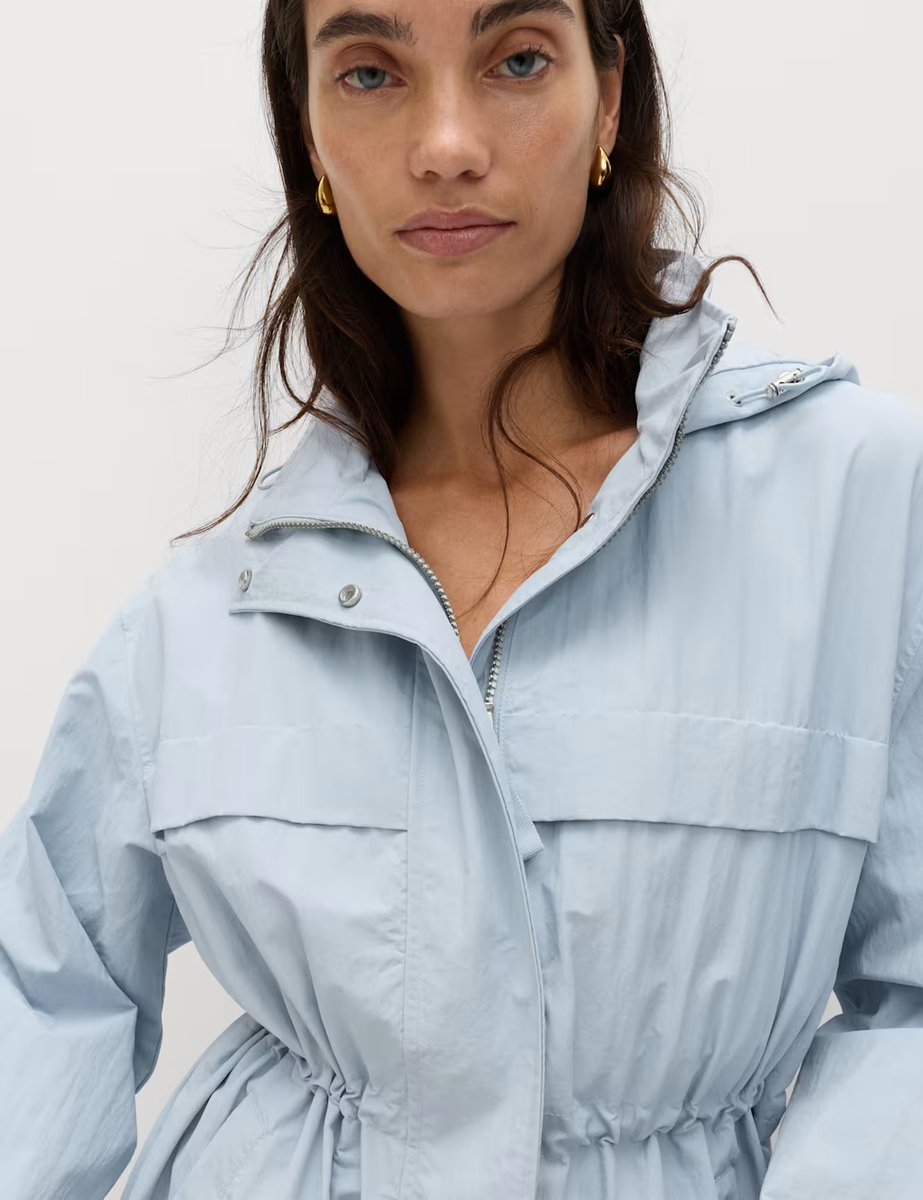 Marks & Spencer M&S Shower Resistant Lightweight Hooded Longline Utility Parka Faded Blue - 2