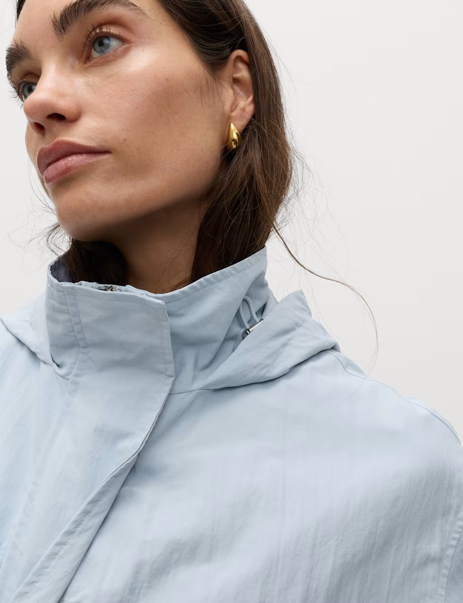 Marks & Spencer M&S Shower Resistant Lightweight Hooded Longline Utility Parka Faded Blue - 4