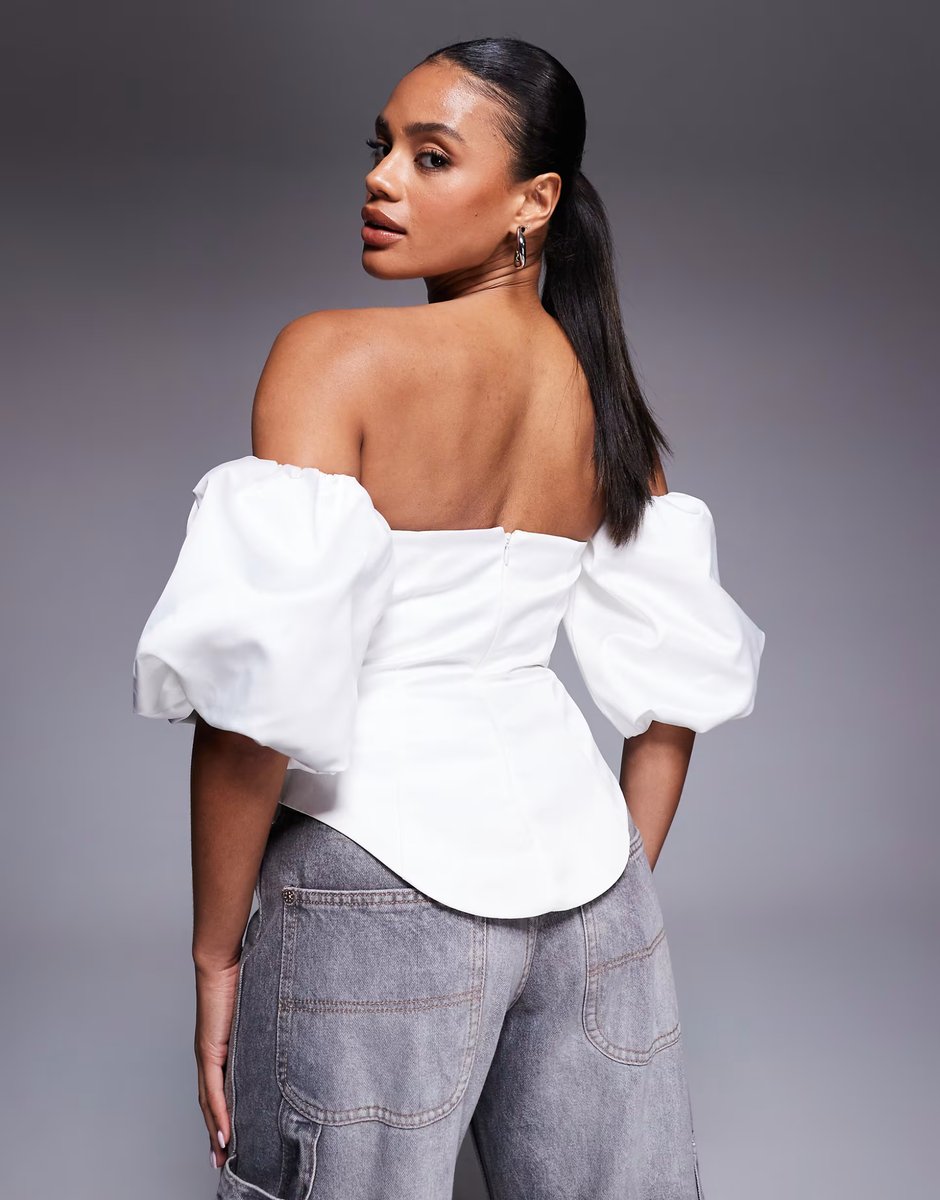 ASOS ASOS LUXE puff sleeve embellished heart cut out top in white - 4
