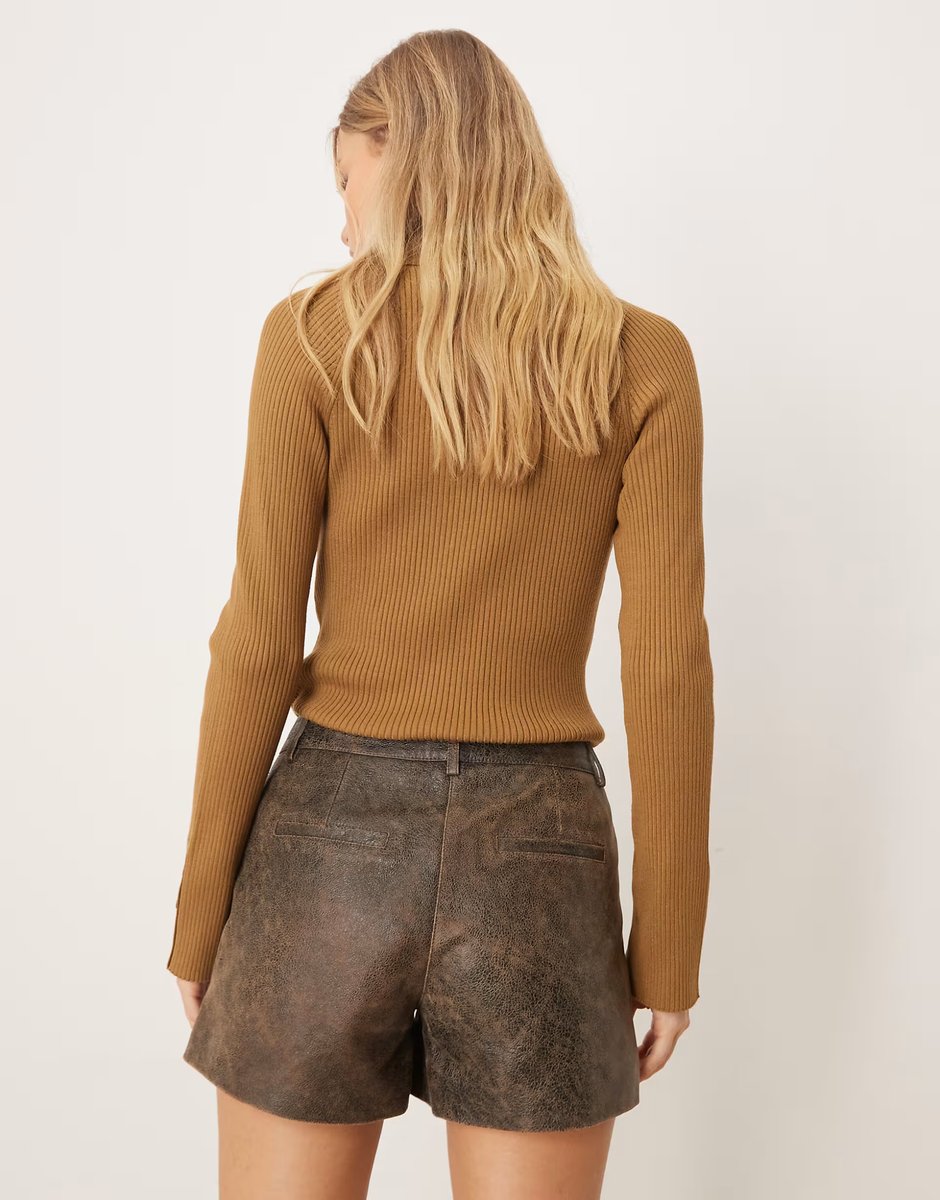 ASOS JJXX co ord leather micro shorts in washed brown - 3