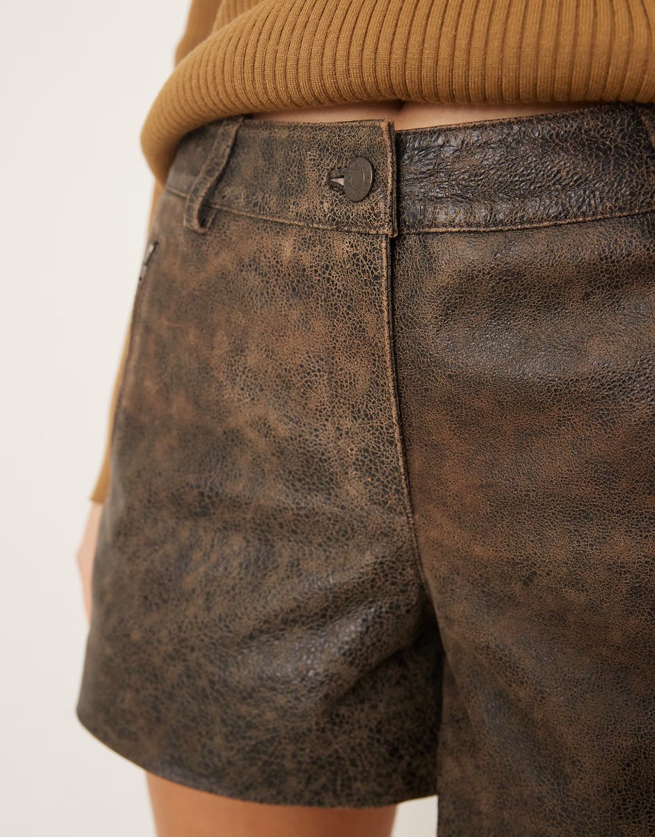 ASOS JJXX co ord leather micro shorts in washed brown - 4