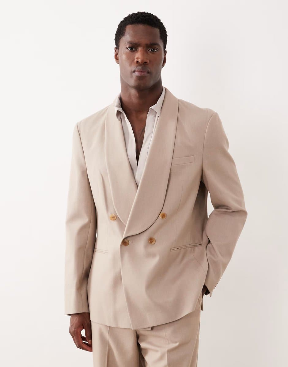 ASOS ASOS DESIGN double breasted regular suit jacket in beige flannel