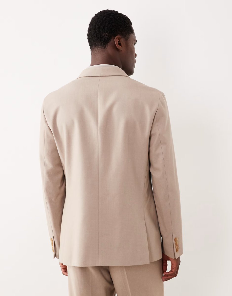 ASOS ASOS DESIGN double breasted regular suit jacket in beige flannel - 4