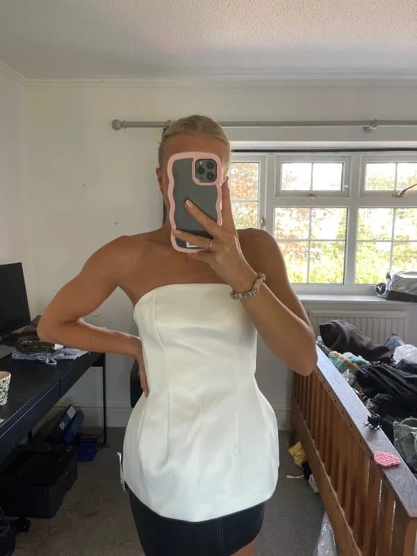 ASOS Asos cream white satin structured premium tulip bubble strapless corset perfect for brides to be