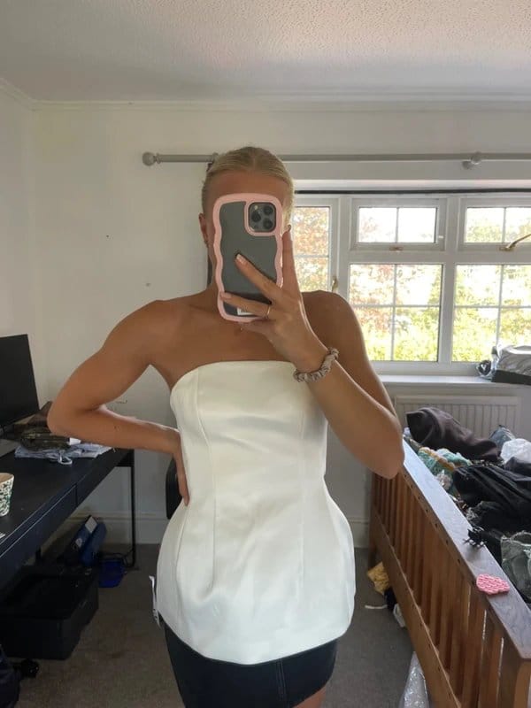 ASOS Asos cream white satin structured premium tulip bubble strapless corset perfect for brides to be - 1