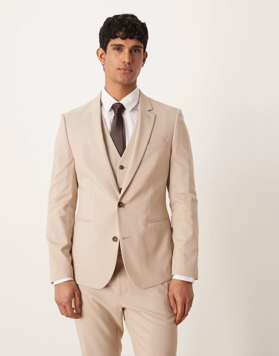 ASOS ASOS DESIGN skinny suit jacket in light stone