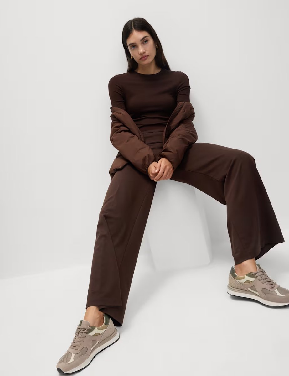 Marks & Spencer M&S Jersey Wide Leg Trousers with Stretch Dark Chocolate - 2