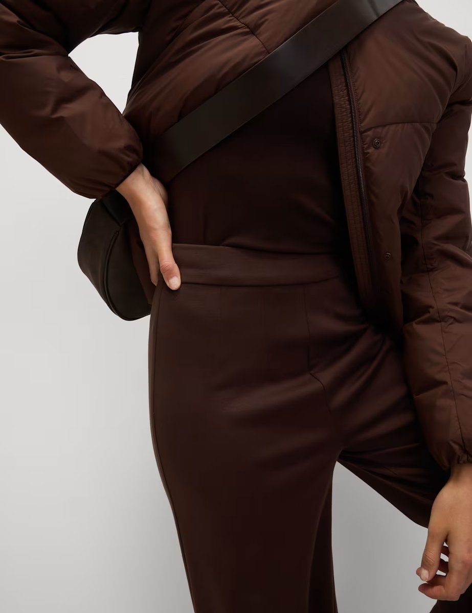 Marks & Spencer M&S Jersey Wide Leg Trousers with Stretch Dark Chocolate - 3