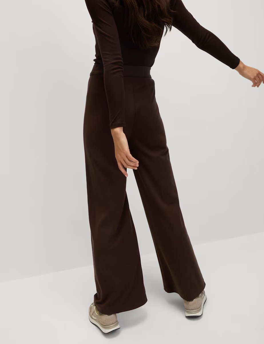 Marks & Spencer M&S Jersey Wide Leg Trousers with Stretch Dark Chocolate - 4