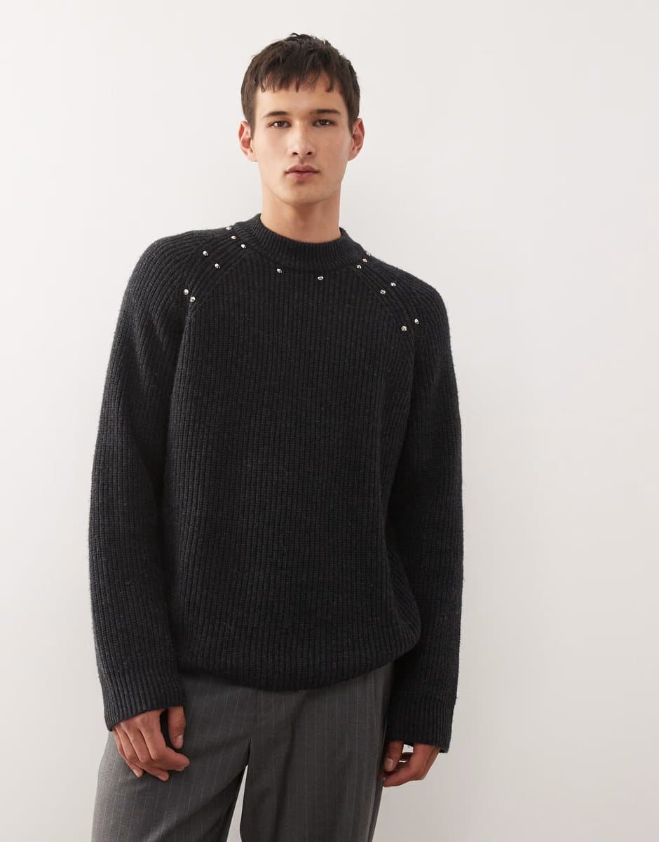 ASOS Weekday wool blend jumper with stud detail in black