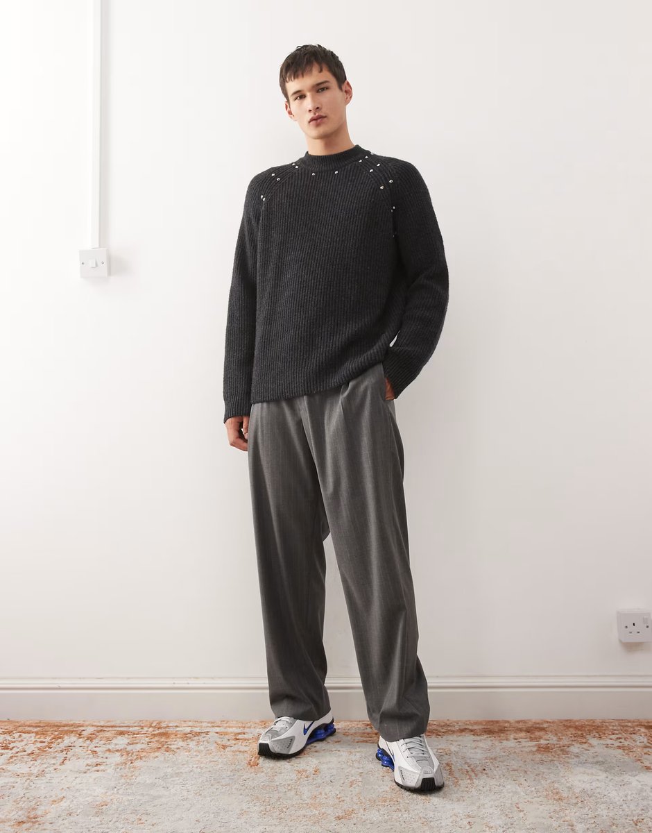 ASOS Weekday wool blend jumper with stud detail in black - 2