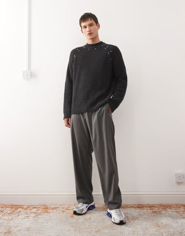 ASOS Weekday wool blend jumper with stud detail in black - 2