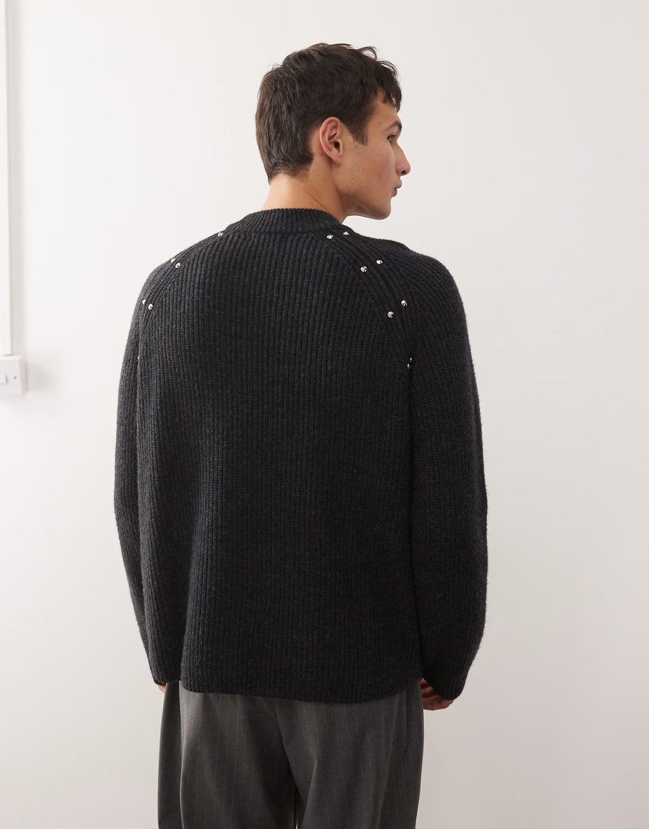 ASOS Weekday wool blend jumper with stud detail in black - 3