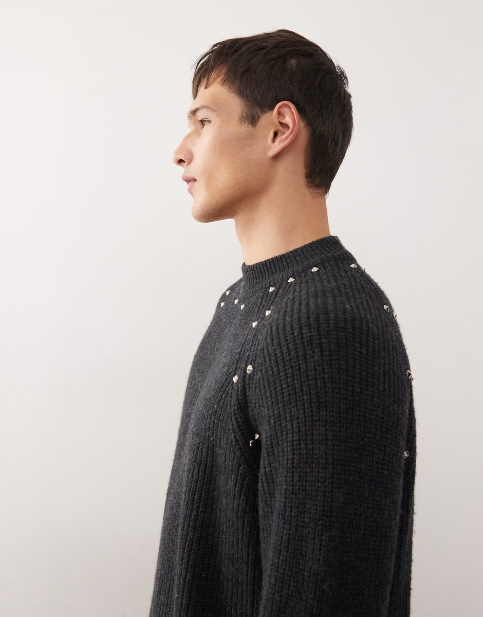 ASOS Weekday wool blend jumper with stud detail in black - 4