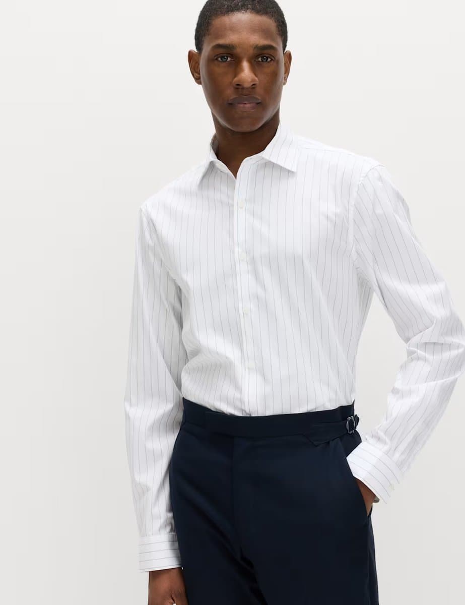 Marks & Spencer M&S Regular Fit Pure Cotton Striped Shirt White Mix