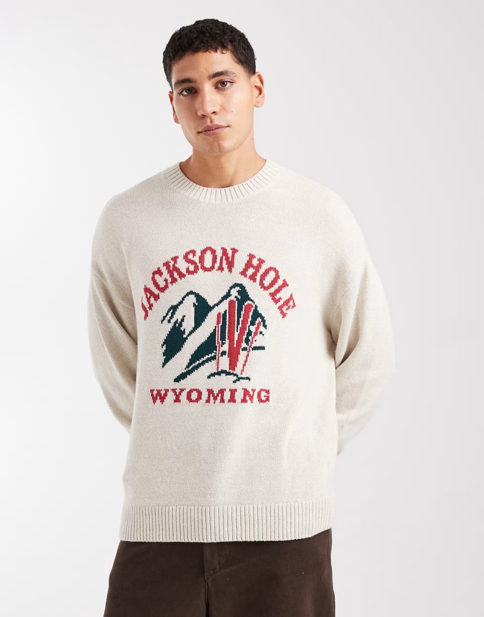 ASOS Hollister boxy open hem ski motif jumper in white - 1