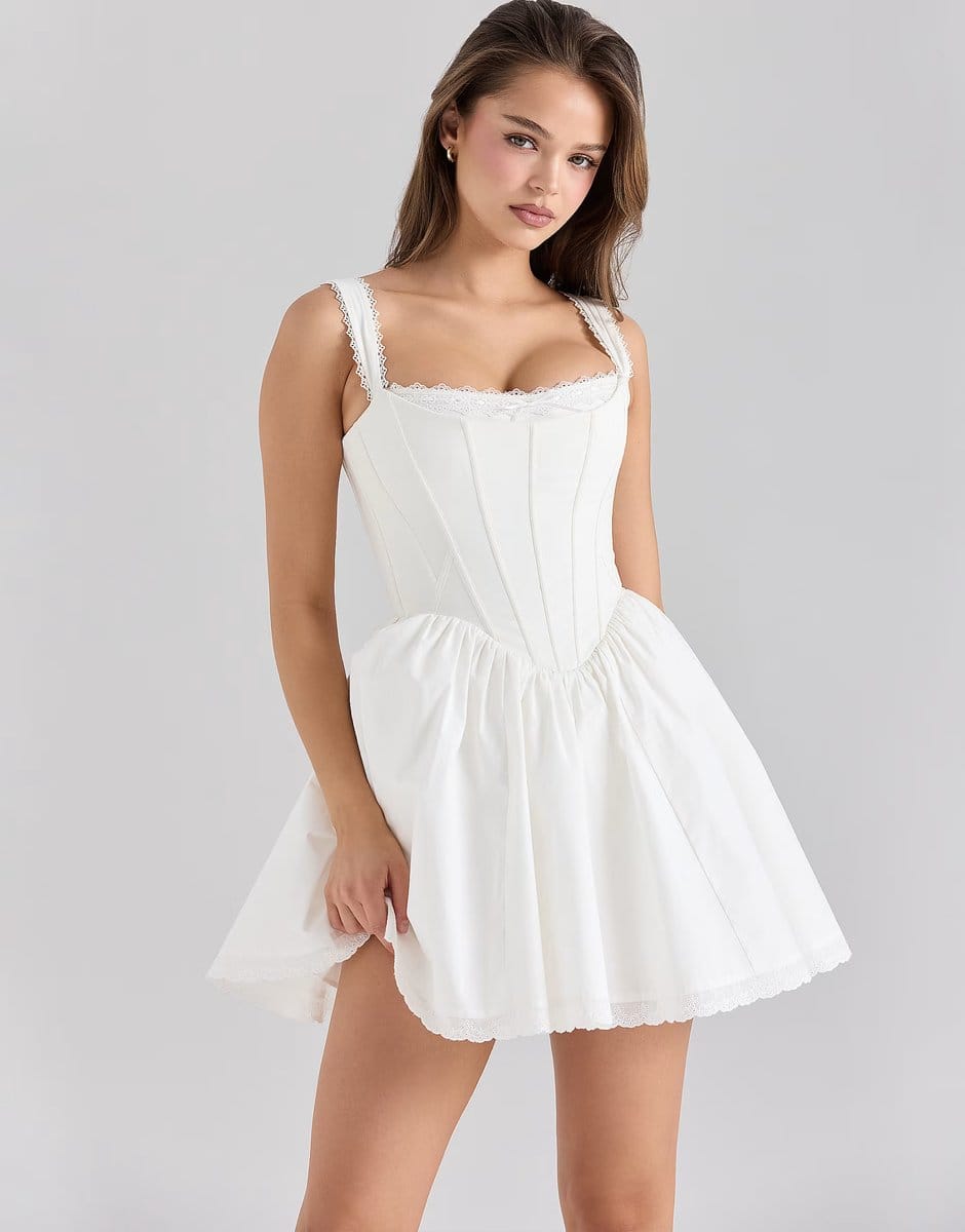 ASOS House of CB Ami stretch cotton corset mini dress in white - 1