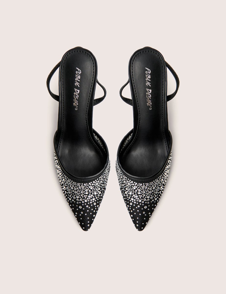 Public Desire Rochie Black Mesh Embellished Sling Back Court Heels - 2