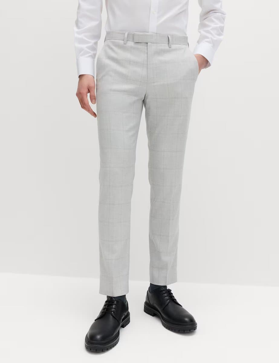 Marks & Spencer M&S Slim Fit Check Stretch Suit Trousers Light Grey Mix