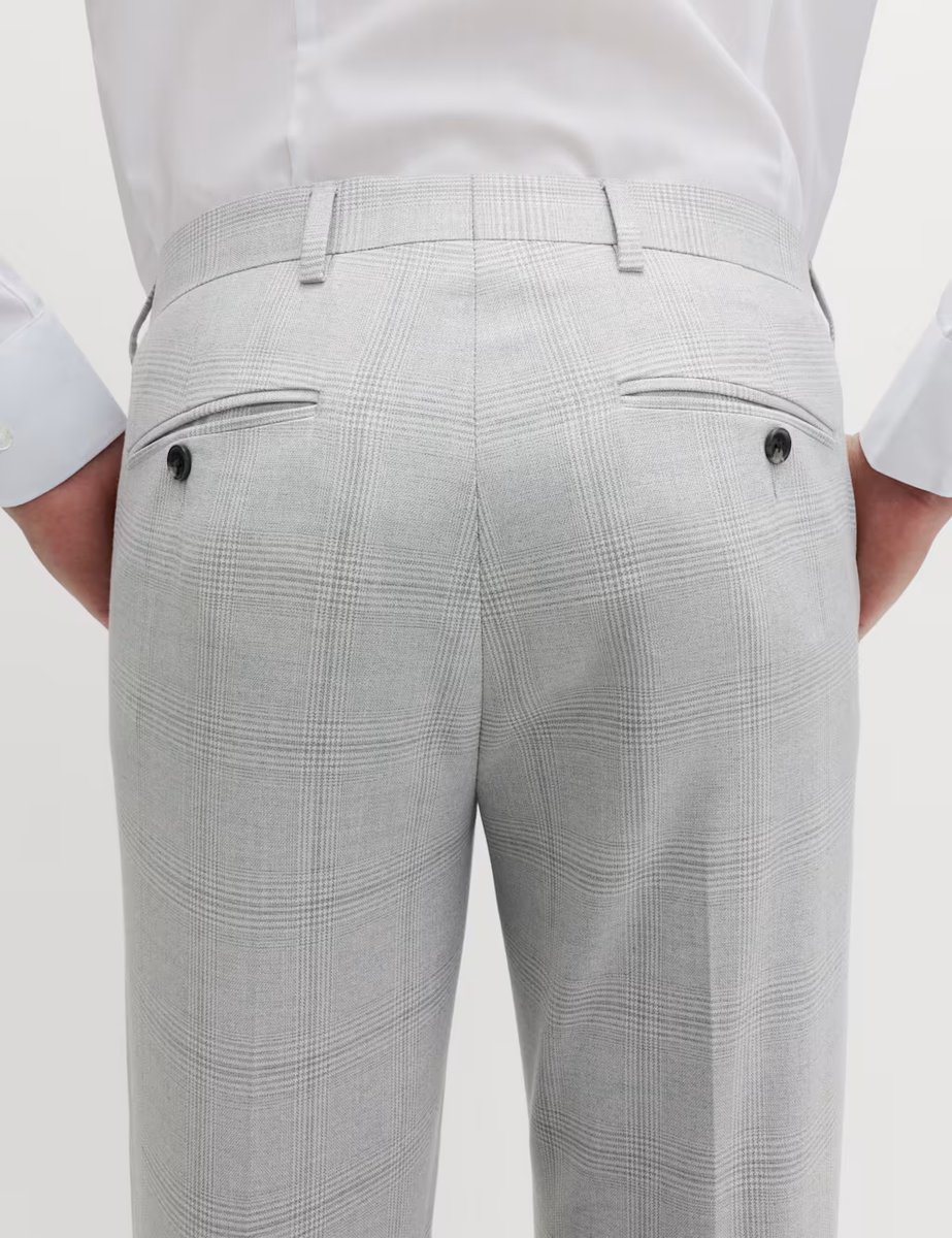 Marks & Spencer M&S Slim Fit Check Stretch Suit Trousers Light Grey Mix - 3