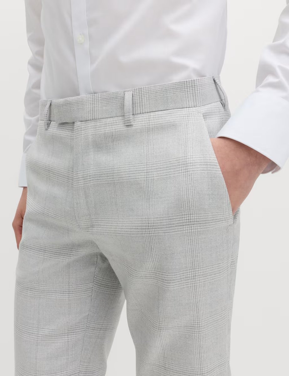 Marks & Spencer M&S Slim Fit Check Stretch Suit Trousers Light Grey Mix - 4