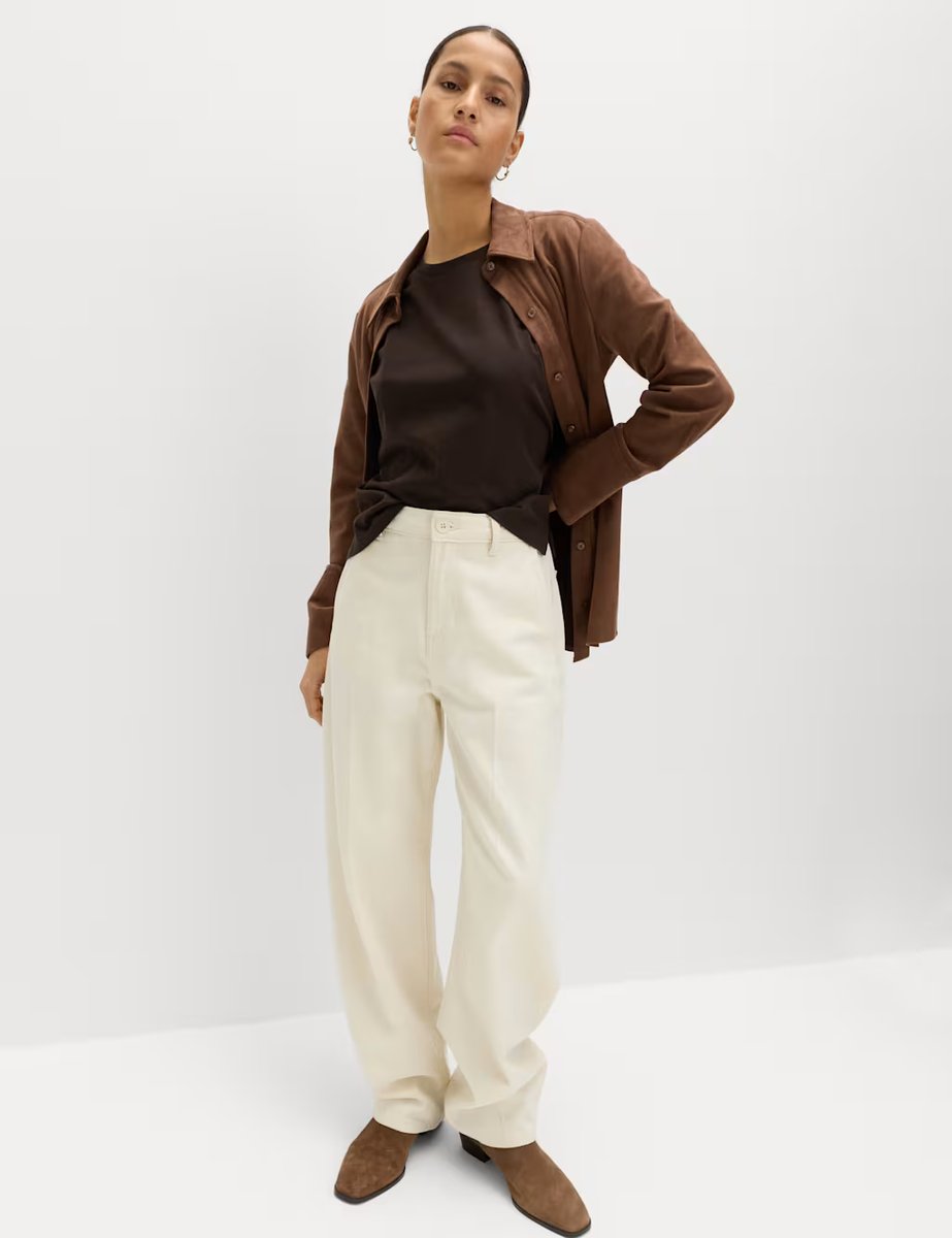 Marks & Spencer M&S Pure Cotton Broderie Boxy T-Shirt Chocolate - 2