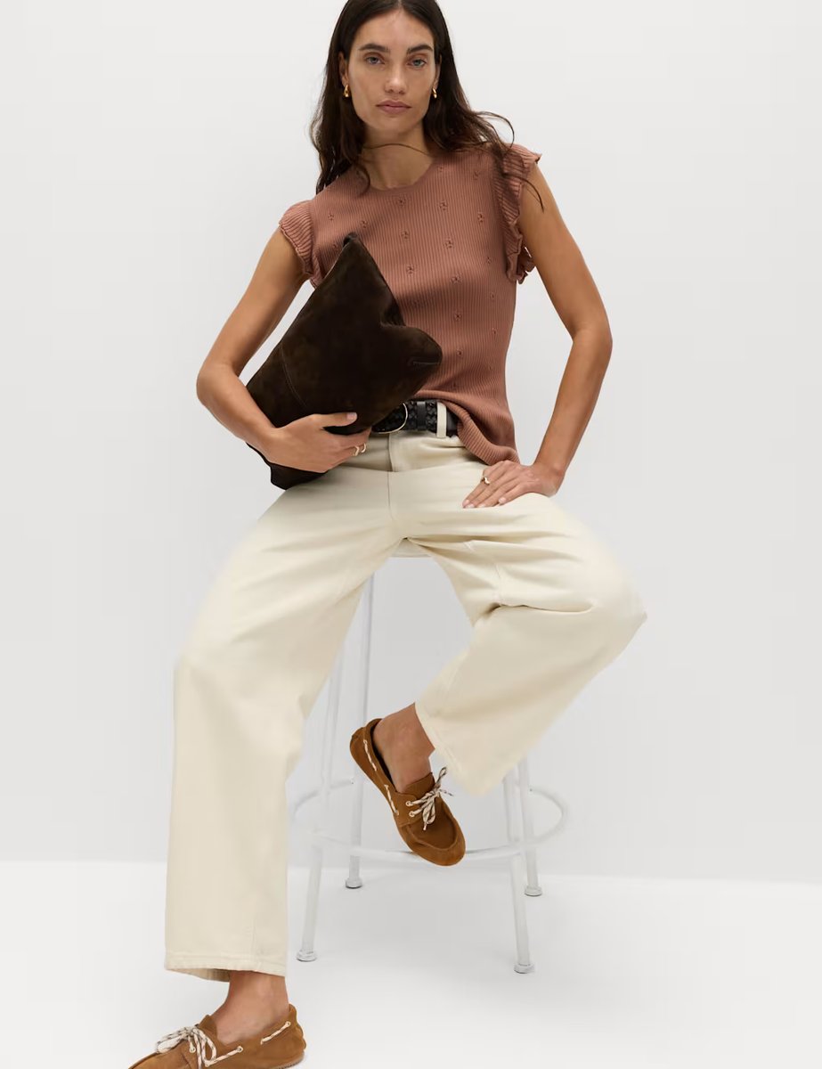 Marks & Spencer M&S Ribbed Ruffle Peplum Knitted Top Mocha - 4