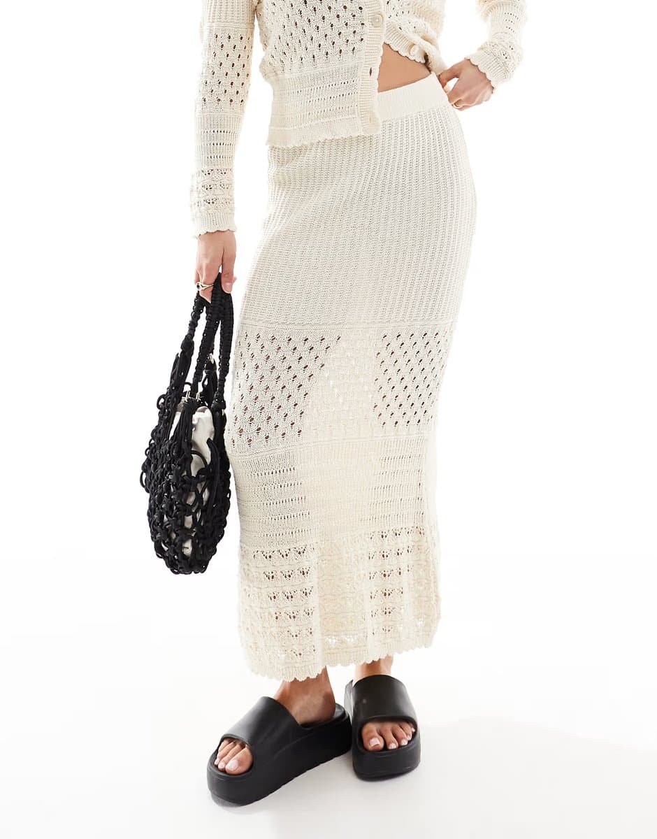 ASOS Vero Moda Petite crochet maxi skirt co-ord in cream
