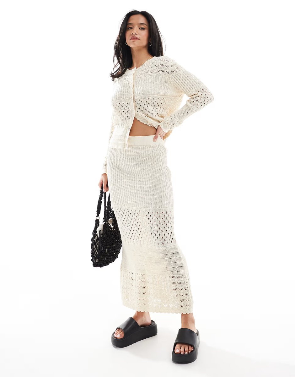 ASOS Vero Moda Petite crochet maxi skirt co-ord in cream - 2