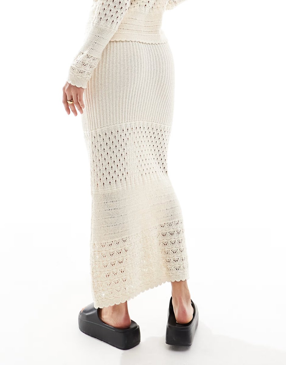 ASOS Vero Moda Petite crochet maxi skirt co-ord in cream - 3