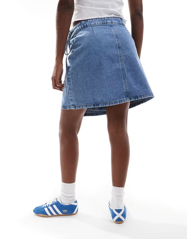 ASOS ONLY wrap denim mini skirt in light blue - 2