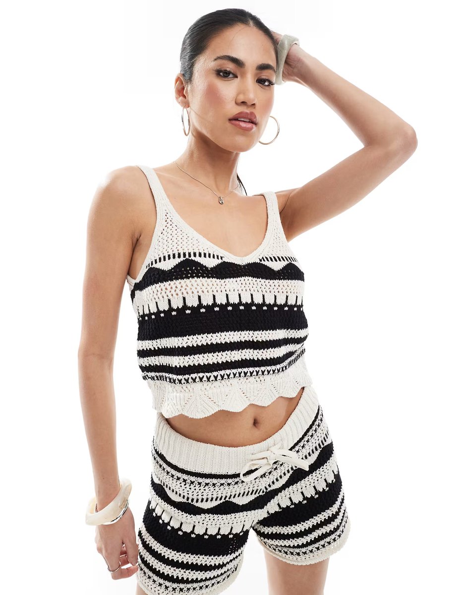 ASOS ONLY crochet co-ord in beige and black pattern - 3