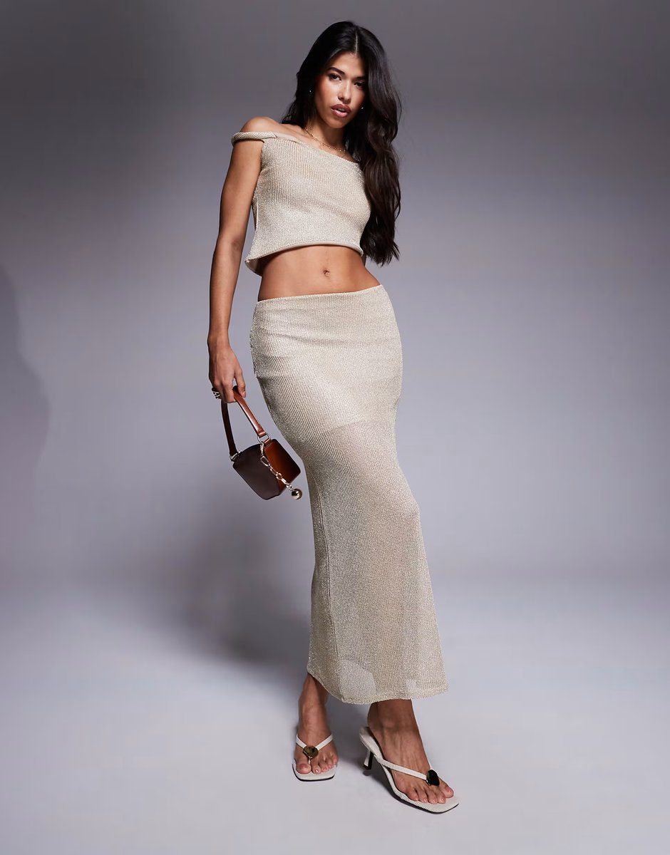 ASOS ASOS DESIGN co-ord maxi skirt in gold sparkle knit - 1