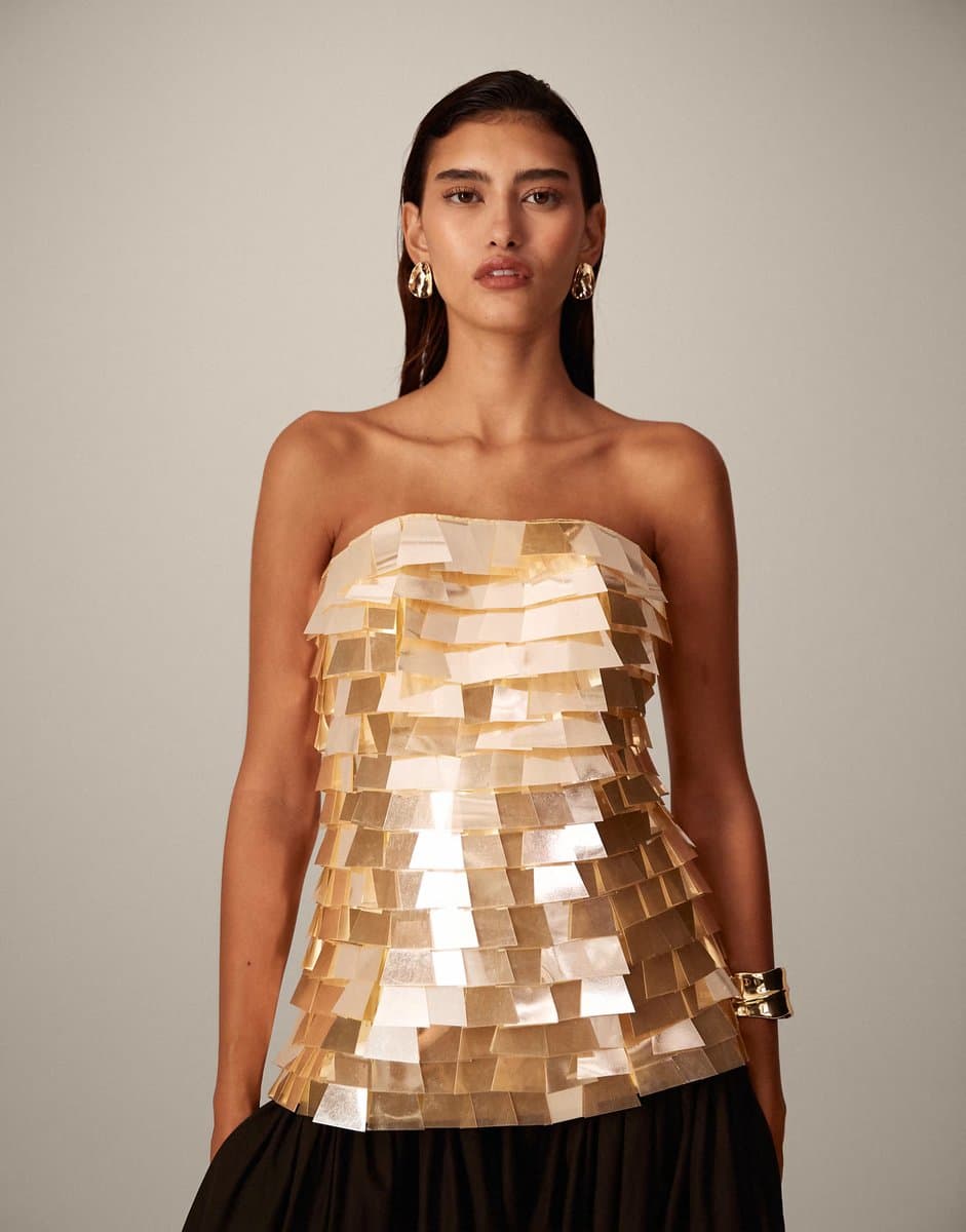 ASOS ARRANGE bandeau embellished top in yellow