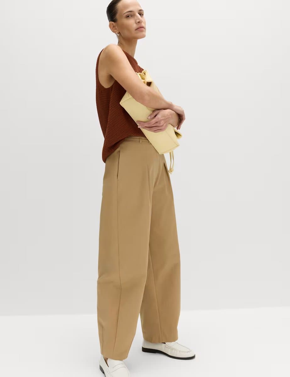 Marks & Spencer M&S Camel Belted Barrel Leg Trousers