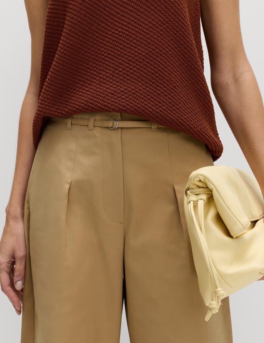 Marks & Spencer M&S Cotton Rich Belted Barrel Leg Trousers Camel - 2