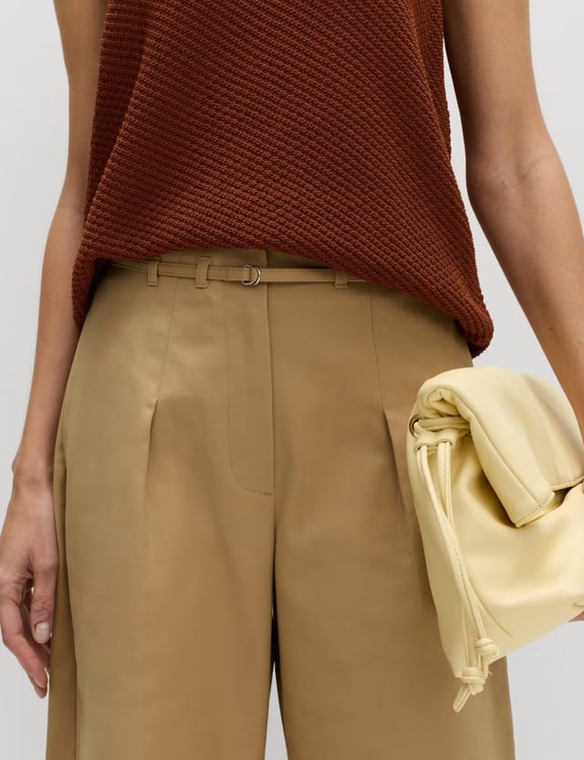 Marks & Spencer M&S Cotton Rich Belted Barrel Leg Trousers Camel - 2