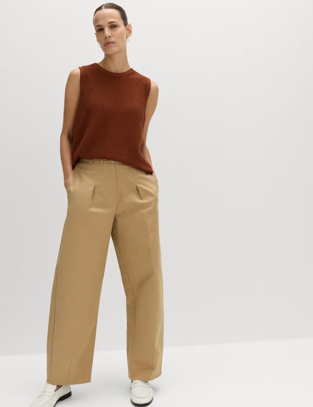 Marks & Spencer M&S Cotton Rich Belted Barrel Leg Trousers Camel - 3
