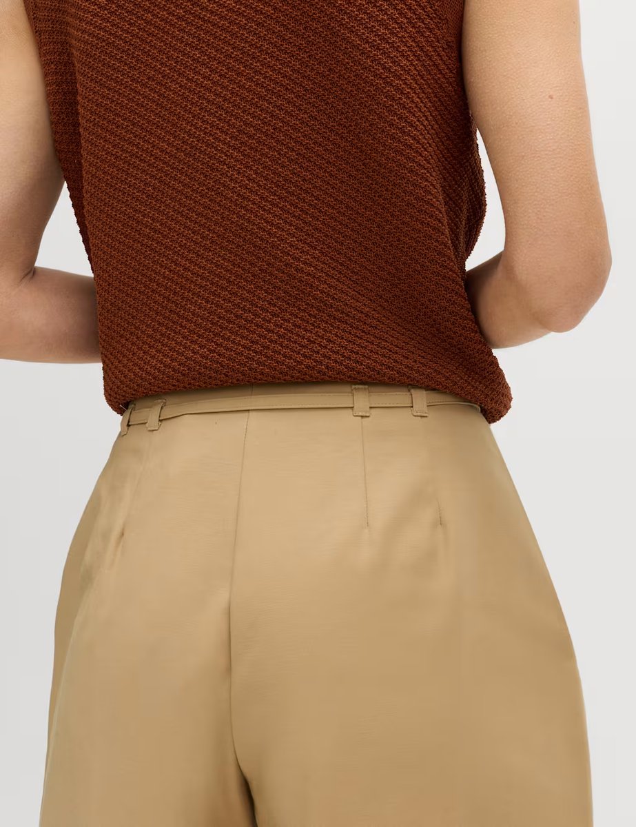 Marks & Spencer M&S Cotton Rich Belted Barrel Leg Trousers Camel - 4