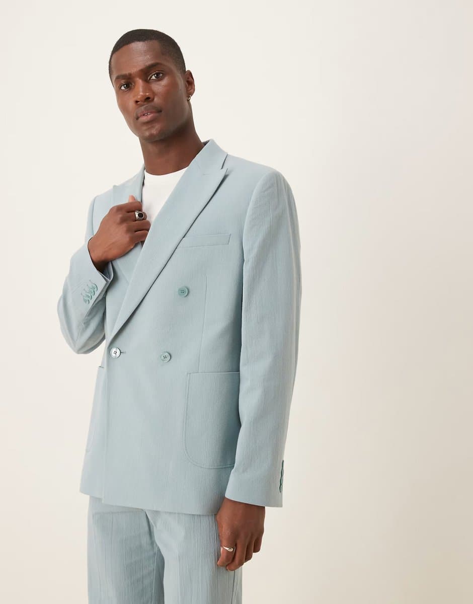 ASOS ASOS DESIGN Slim Double Breasted Suit Jacket in Light Blue