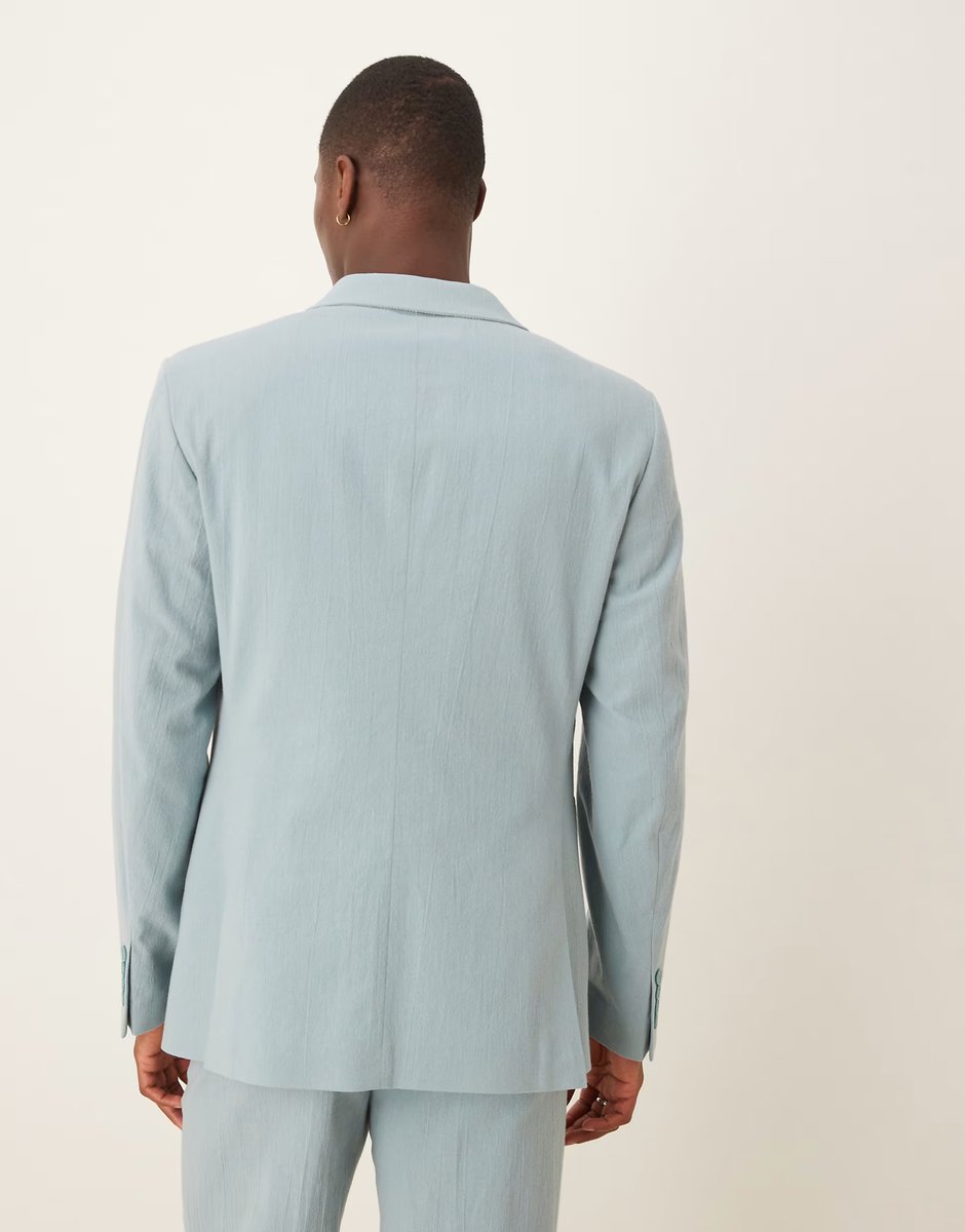 ASOS ASOS DESIGN slim double breasted suit jacket in light blue crinkle texture - 2