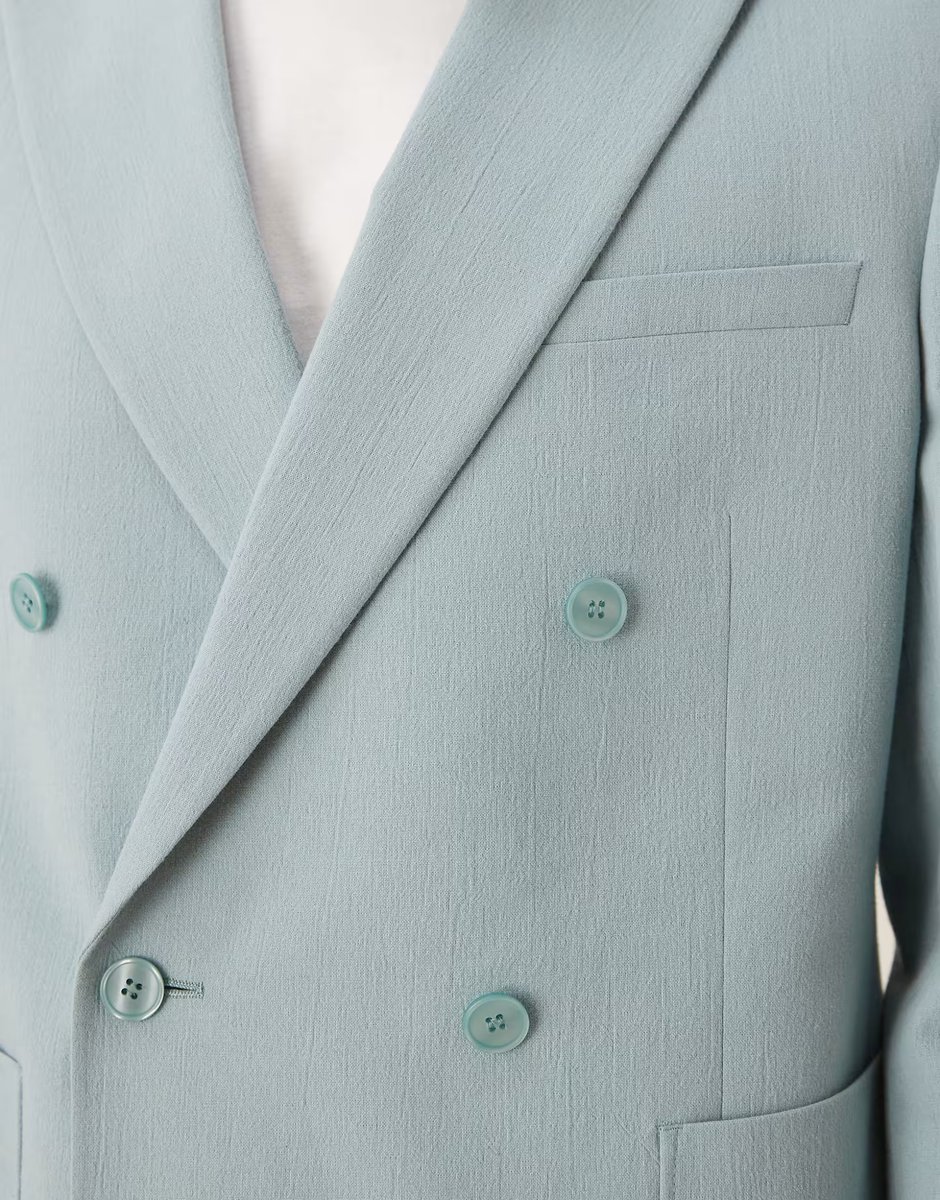 ASOS ASOS DESIGN slim double breasted suit jacket in light blue crinkle texture - 3