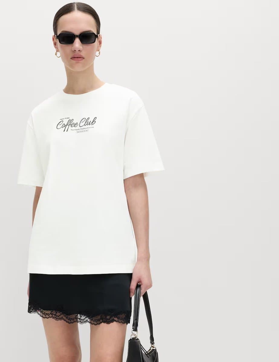 Marks & Spencer M&S Floral Graphic Oversized T-Shirt in Black/White