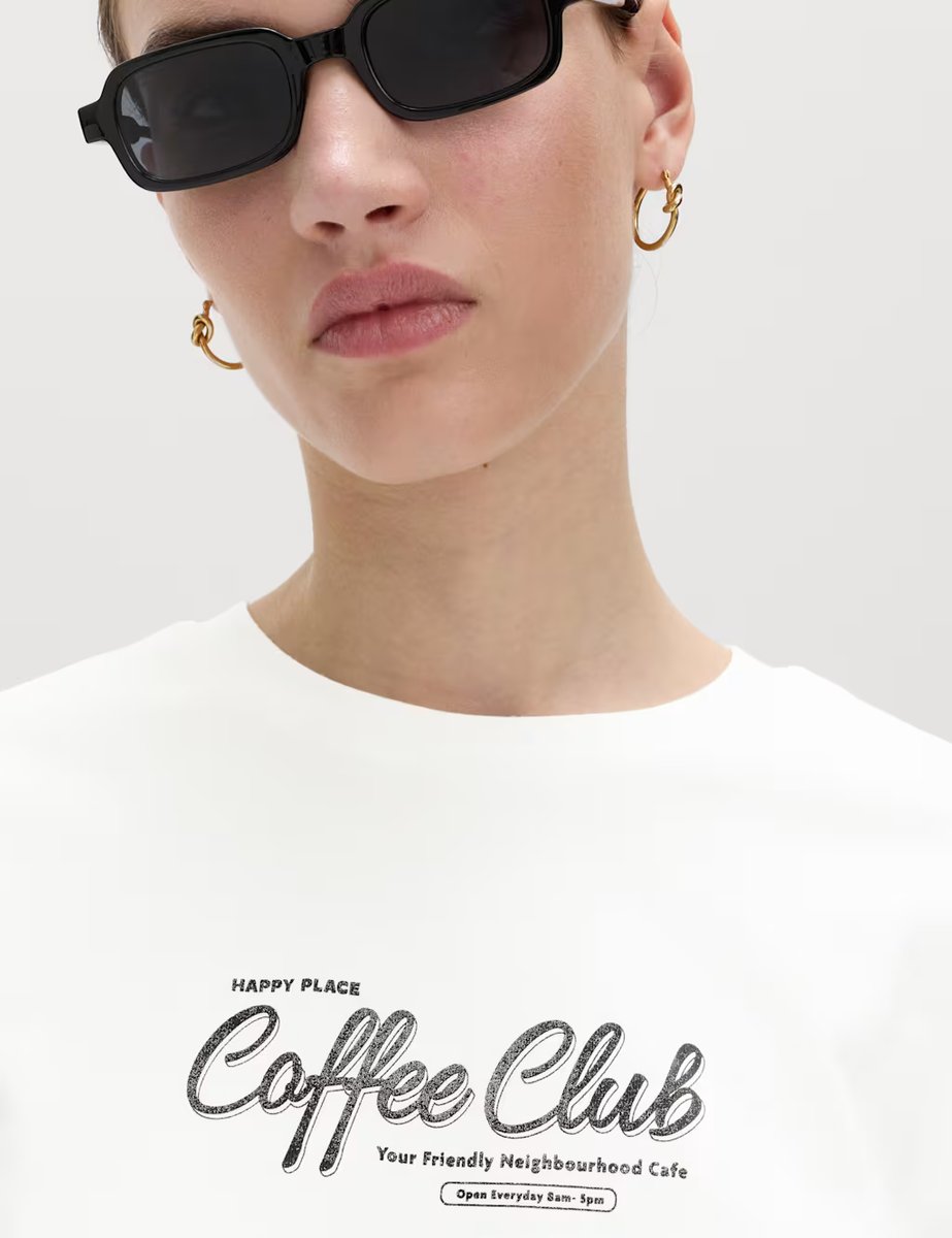 Marks & Spencer M&S Pure Cotton Floral Oversized Graphic T-Shirt Black/White - 2